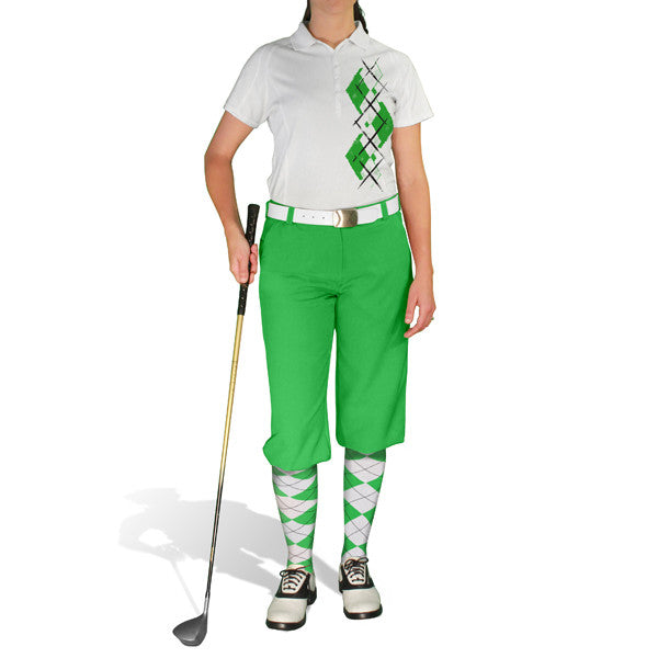 Golf Knickers: Ladies Argyle Paradise Golf Shirt - Lime/White