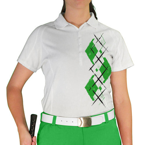 Golf Knickers: Ladies Argyle Paradise Golf Shirt - Lime/White