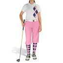 Golf Knickers: Ladies Argyle Paradise Golf Shirt - Navy/Pink Clothing