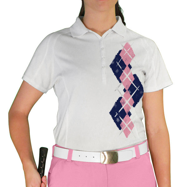 Golf Knickers: Ladies Argyle Paradise Golf Shirt - Navy/Pink