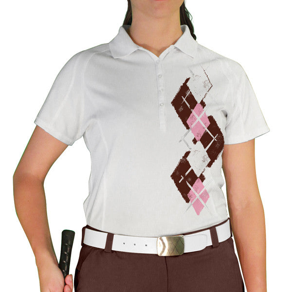 Golf Knickers: Ladies Argyle Paradise Golf Shirt - Brown/Pink/White