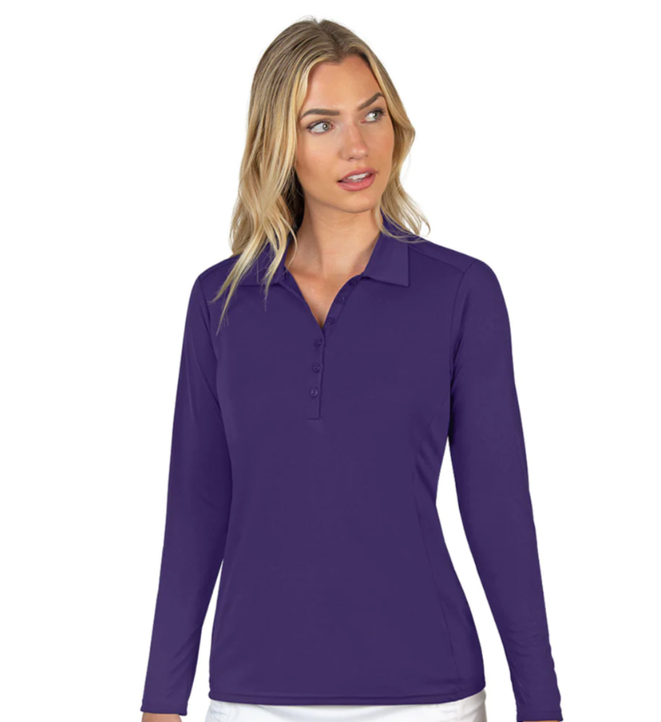Antigua Women's Dark Purple Tribute 104354 Long Sleeve Polo (Size X-Small) SALE