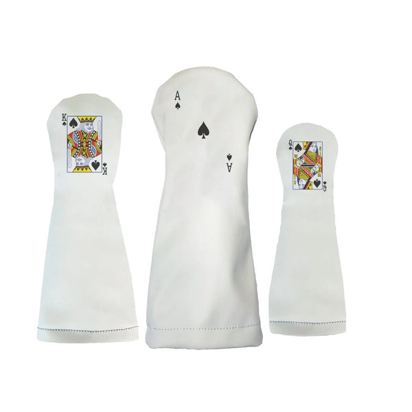Sunfish: Duraleather Headcovers Set (Driver, Fairway, Hybrid) - Spades Ace King Queen Poker Playing Card