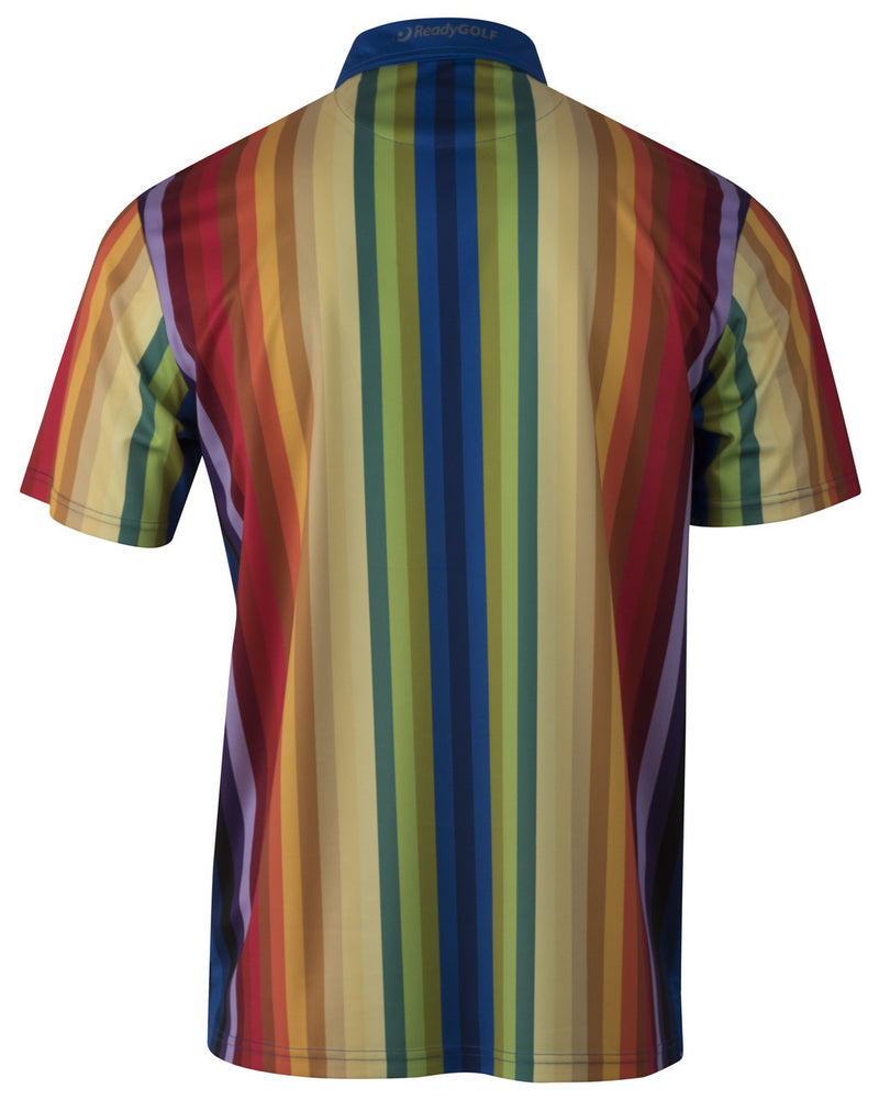 Rainbow Stripe Mens Golf Polo Shirt by ReadyGOLF