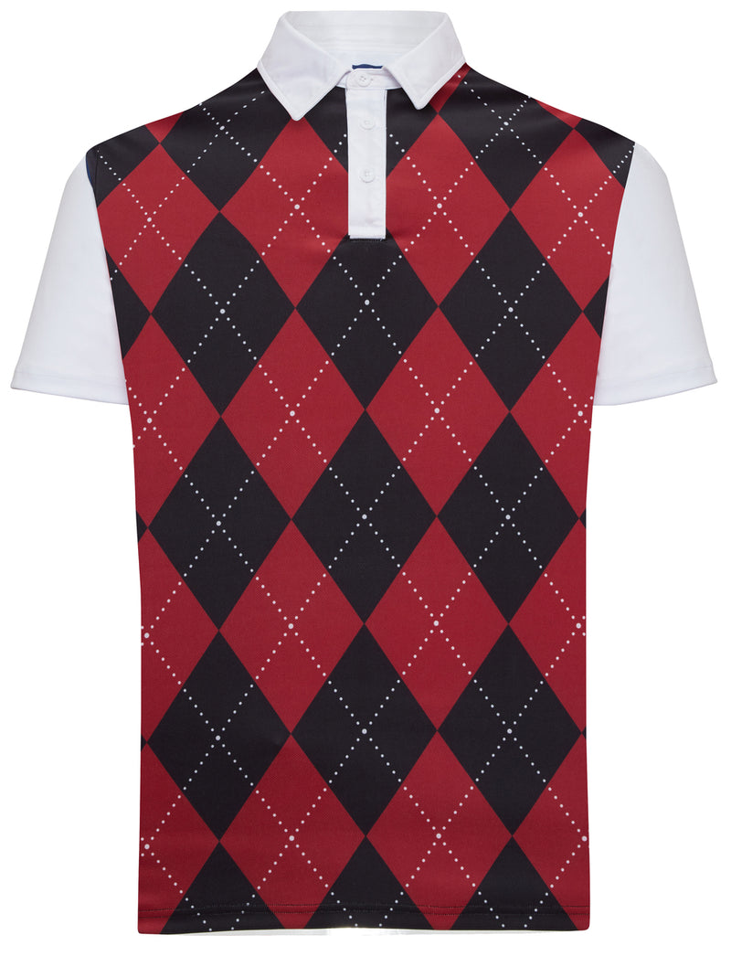 Classic Argyle Mens Golf Polo Shirt - Garnet & Black by ReadyGOLF