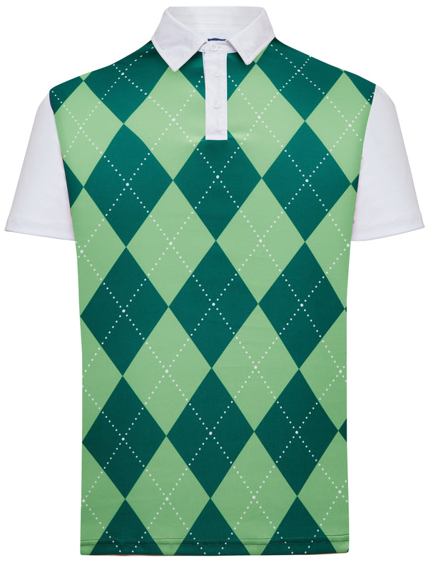 Classic Argyle Mens Golf Polo Shirt - Green & Green by ReadyGOLF