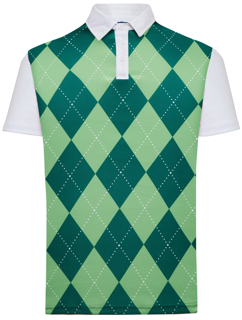 Classic Argyle Mens Golf Polo Shirt - Green & Green by ReadyGOLF