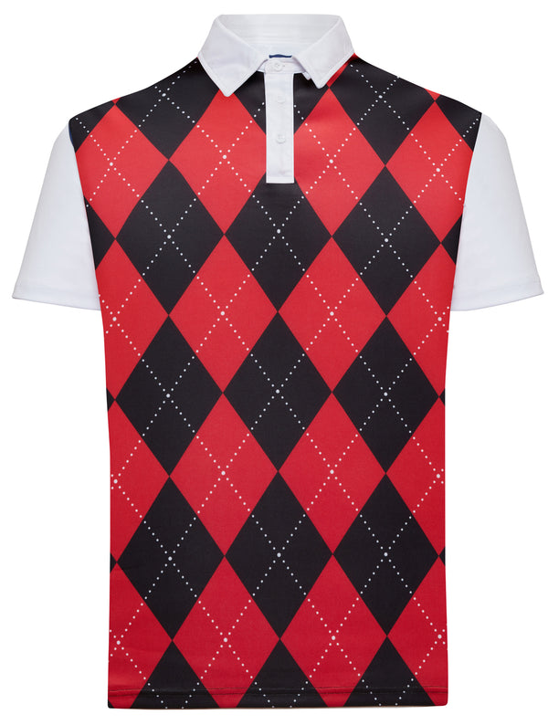 Classic Argyle Mens Golf Polo Shirt - Red & Black by ReadyGOLF
