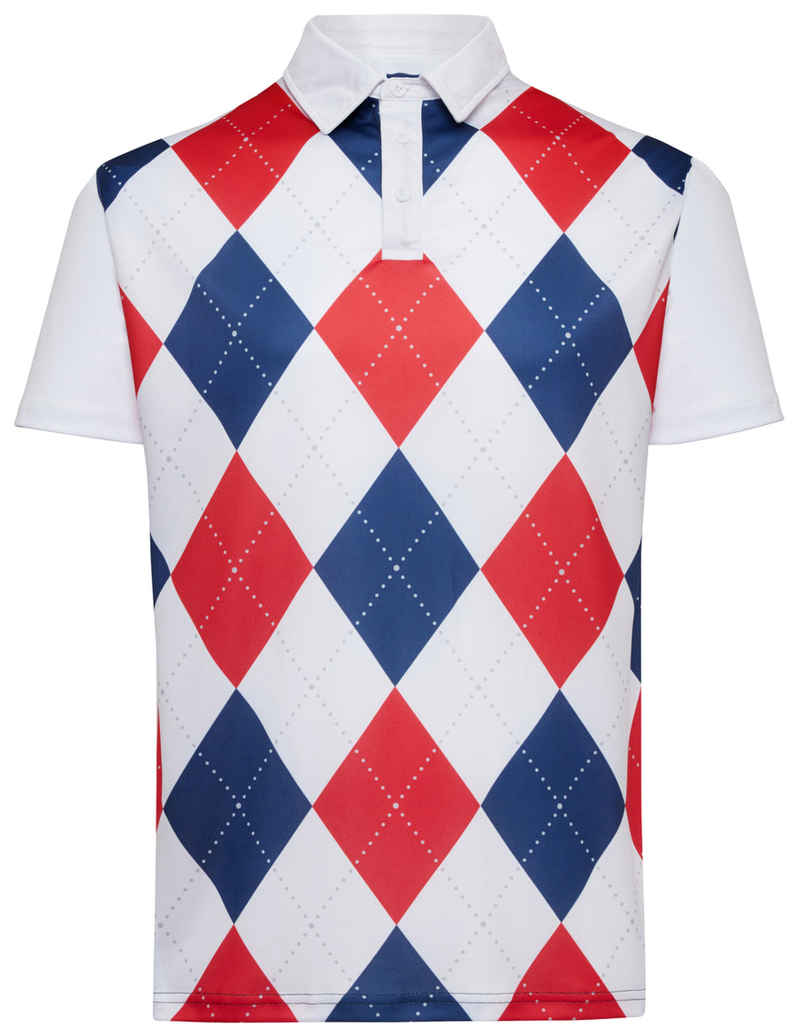 ReadyGOLF Men s Argyle Golf Polo Shirt Red White Blue