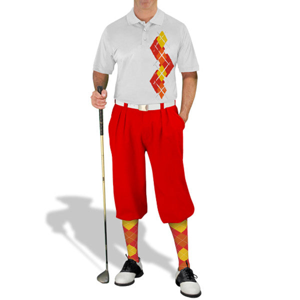 Golf Knickers: Men's Argyle Paradise Golf Shirt - Red/Orange/Yellow