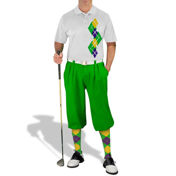 Golf Knickers: Men's Argyle Paradise Golf Shirt - Lime/Purple/Yellow