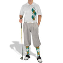 Golf Knickers: Men's Argyle Paradise Golf Shirt - Teal/Bronze/White Clothing