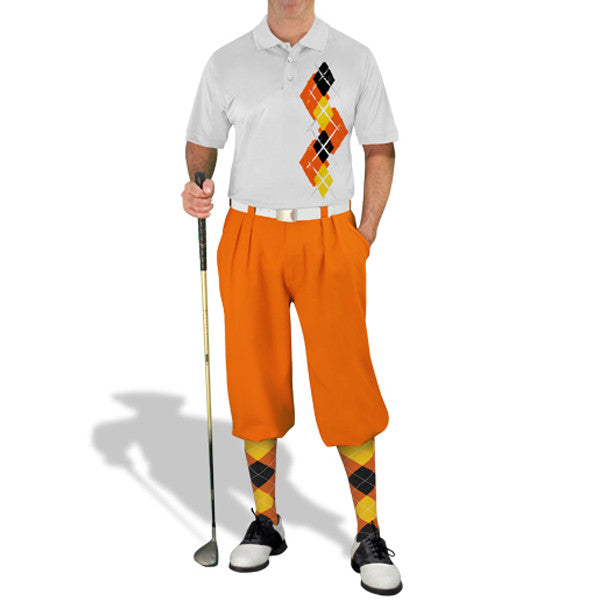 Golf Knickers: Men's Argyle Paradise Golf Shirt - Orange/Yellow/Black