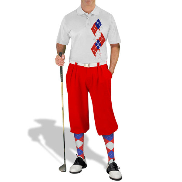 Golf Knickers: Men's Argyle Paradise Golf Shirt - Red/White/Royal