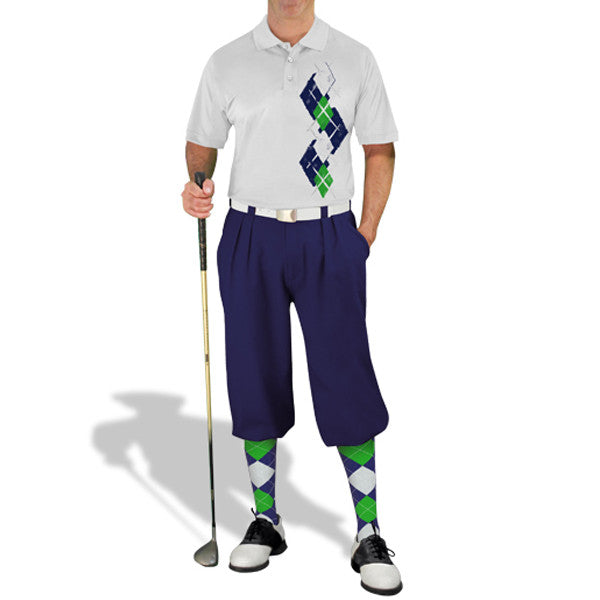 Golf Knickers: Men's Argyle Paradise Golf Shirt - Navy/Lime/White