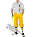 Golf Knickers: Men's Argyle Paradise Golf Shirt - White/Yellow/Navy Clothing