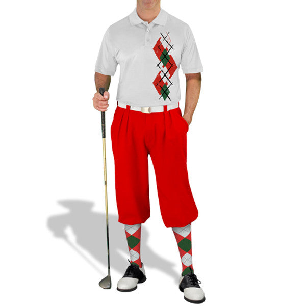 Golf Knickers: Men's Argyle Paradise Golf Shirt - Red/Dark Green/White