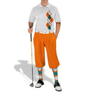Golf Knickers: Men's Argyle Paradise Golf Shirt - Orange/White/Teal Clothing