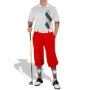 Golf Knickers: Men's Argyle Paradise Golf Shirt - Teal/White/Red Clothing
