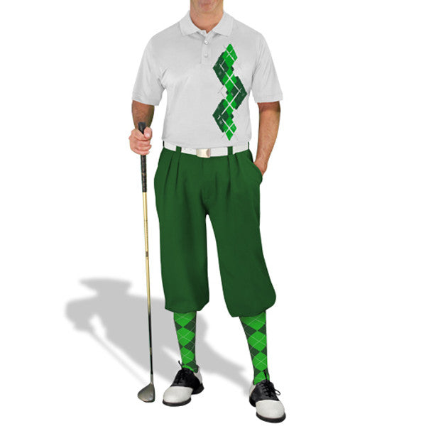 Golf Knickers: Men's Argyle Paradise Golf Shirt - Dark Green/Lime