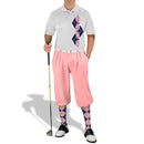 Golf Knickers: Men's Argyle Paradise Golf Shirt - Navy/Pink Clothing