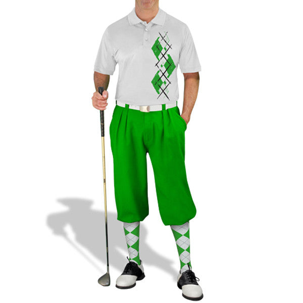 Golf Knickers: Men's Argyle Paradise Golf Shirt - Lime/White