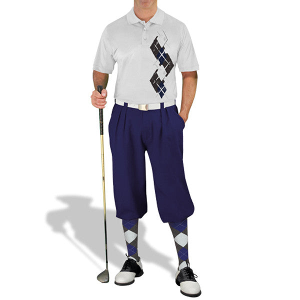 Golf Knickers: Men's Argyle Paradise Golf Shirt - Charcoal/Navy/White