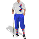 Golf Knickers: Men's Argyle Paradise Golf Shirt - Royal/Taupe/Red Clothing
