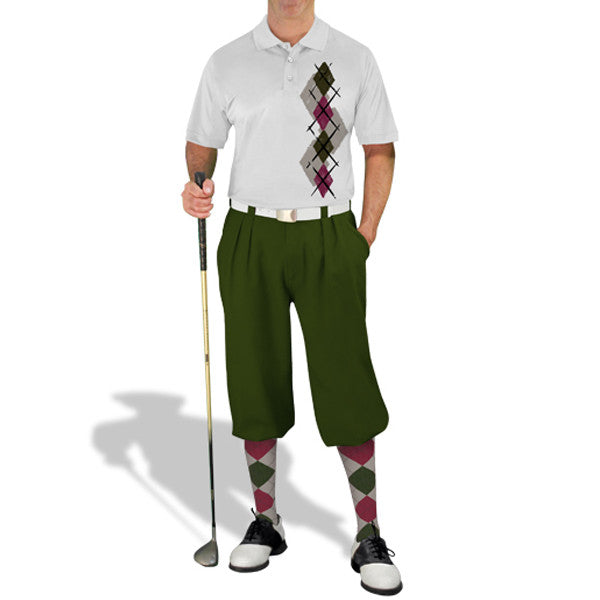 Golf Knickers: Men's Argyle Paradise Golf Shirt - Taupe/Maroon/Olive