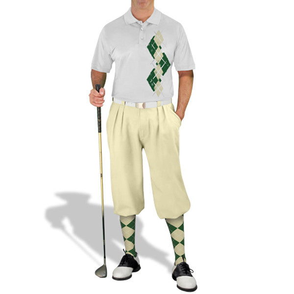 Golf Knickers: Men's Argyle Paradise Golf Shirt - Dark Green/Natural