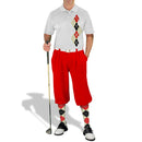 Golf Knickers: Men's Argyle Paradise Golf Shirt - Natural/Black/Red Clothing