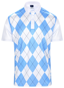 Classic Argyle Sky Blue & White Mens Golf Polo Shirt by ReadyGOLF