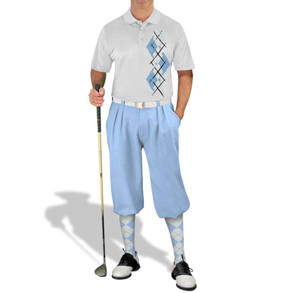 Golf Knickers: Men's Argyle Paradise Golf Shirt - Light Blue/White