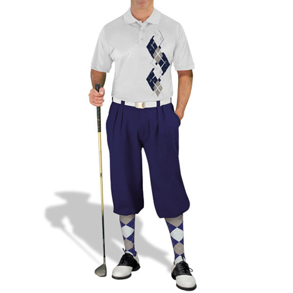Golf Knickers: Men's Argyle Paradise Golf Shirt - Navy/Taupe/White