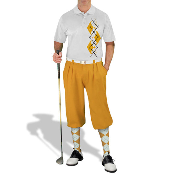 Golf Knickers: Men's Argyle Paradise Golf Shirt - Gold/White