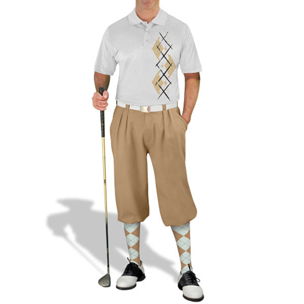 Golf Knickers: Men's Argyle Paradise Golf Shirt - Khaki/White