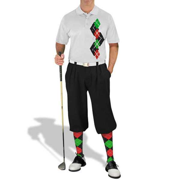 Golf Knickers: Men's Argyle Paradise Golf Shirt - Black/Red/Lime