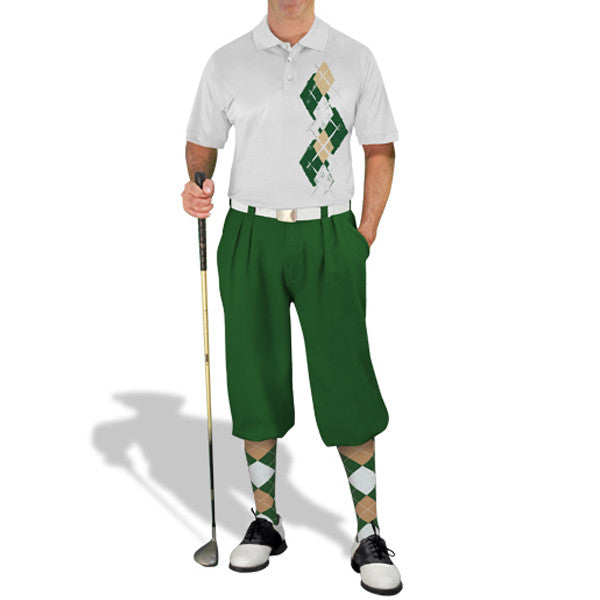 Golf Knickers: Men's Argyle Paradise Golf Shirt - Dark Green/Khaki/White