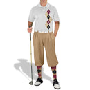 Golf Knickers: Men's Argyle Paradise Golf Shirt - Khaki/Back/Maroon Clothing