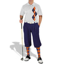 Golf Knickers: Men's Argyle Paradise Golf Shirt - Navy/Orange Clothing