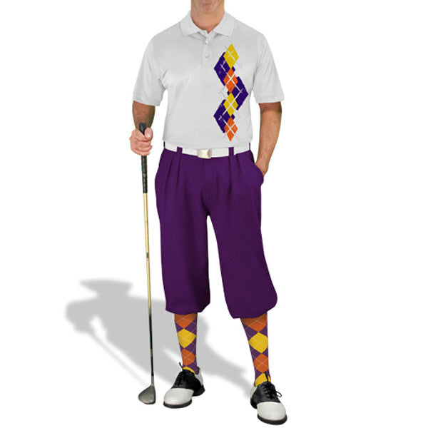 Golf Knickers: Men's Argyle Paradise Golf Shirt - Purple/Orange/Yellow