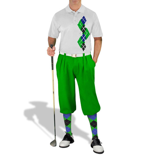 Golf Knickers: Men's Argyle Paradise Golf Shirt - Lime/Black/Royal