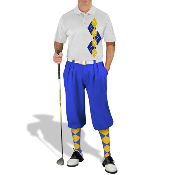 Golf Knickers: Men's Argyle Paradise Golf Shirt - Royal/Yellow