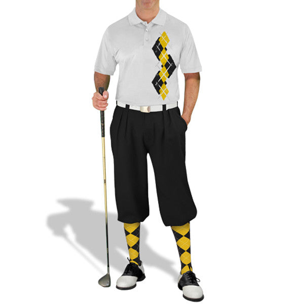 Golf Knickers: Men's Argyle Paradise Golf Shirt - Black/Yellow