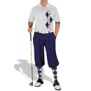Golf Knickers: Men's Argyle Paradise Golf Shirt - White/Dark Green/Navy Clothing