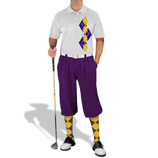 Golf Knickers: Men's Argyle Paradise Golf Shirt - Purple/Yellow