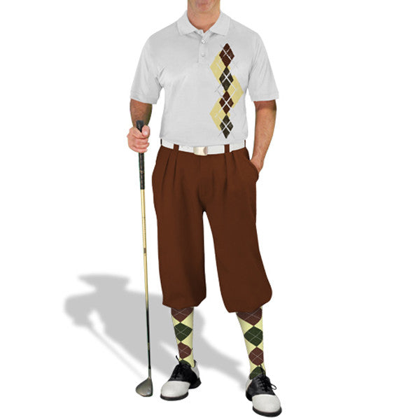 Golf Knickers: Men's Argyle Paradise Golf Shirt - Butter/Olive/Brown