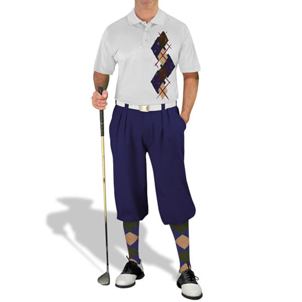 Golf Knickers: Men's Argyle Paradise Golf Shirt - Navy/Khaki/Olive