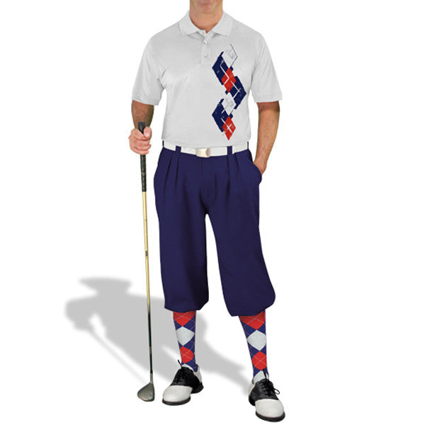 Golf Knickers: Men's Argyle Paradise Golf Shirt - Navy/Red/White