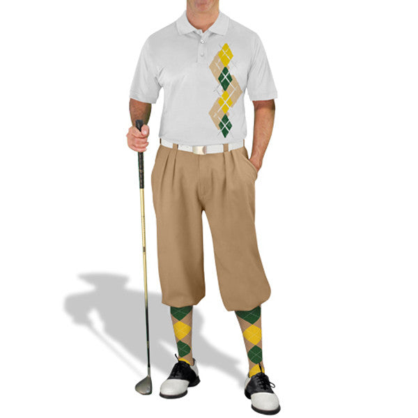 Golf Knickers: Men's Argyle Paradise Golf Shirt - Khaki/Dark Green/Yellow